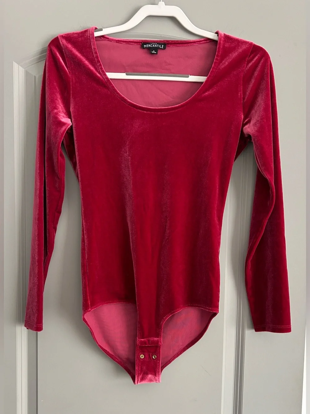 J.Crew Mercantile Red Velour Long Sleeve Scoop Neck Bodysuit Size Small